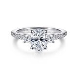 IN STOCK 14K White Gold Three Stone with Diamond Shank Engagement Ring
