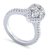 IN STOCK 14K White Gold Pear Shape Halo Diamond Engagement Ring - Bay Hill Jewelers