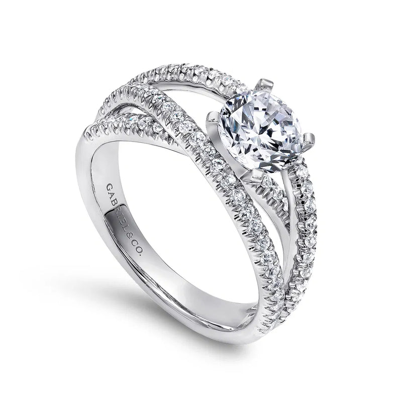 14K White Gold Round Free Form Overlapping Rows Diamond Engagement Rin ...