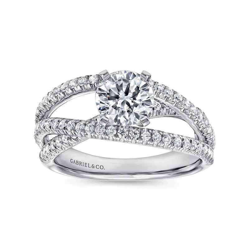 IN STOCK White Gold Round Free Form Overlapping Dia Rows Diamond Engag ...