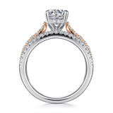 IN STOCK 14K White-Rose Gold Round Diamond Three Row Engagement Ring