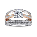 IN STOCK 14K White-Rose Gold Round Diamond Three Row Engagement Ring