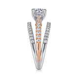 IN STOCK 14K White-Rose Gold Round Diamond Three Row Engagement Ring