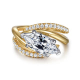 IN STOCK 14K White-Yellow Gold Bypass Marquise Shape Diamond Engagement Ring
