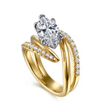 IN STOCK 14K White-Yellow Gold Bypass Marquise Shape Diamond Engagement Ring