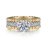 IN STOCK 14K White-Yellow Gold Round Diamond Sides and Diamond Hidden Halo Beaded Outer Bands Engagement Ring