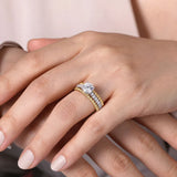 IN STOCK 14K White-Yellow Gold Round Diamond Sides and Diamond Hidden Halo Beaded Outer Bands Engagement Ring