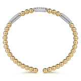 14K White and Yellow Gold Diamond Pave Three Station Bar Bujukan Beads Split Bangle Bracelet - Bay Hill Jewelers