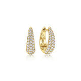 14K Yellow Gold Pave Diamond Oval Huggie Earrings