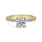 IN STOCK 14K Yellow Gold Alternating Round and Marquise Diamond and Hidden Halo Diamond Engagement Ring