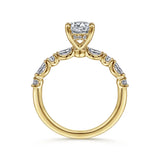 IN STOCK 14K Yellow Gold Alternating Round and Marquise Diamond and Hidden Halo Diamond Engagement Ring
