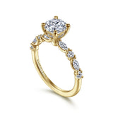IN STOCK 14K Yellow Gold Alternating Round and Marquise Diamond and Hidden Halo Diamond Engagement Ring