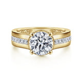 IN STOCK 14K Yellow Gold Wide Band Channel-Set Round Diamond Engagement Ring