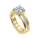 IN STOCK 14K Yellow Gold Wide Band Channel-Set Round Diamond Engagement Ring