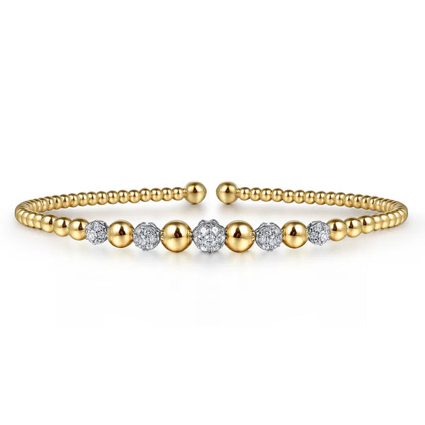 14K Yellow-White Gold Bujukan Diamond Stations Bangle