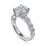 IN STOCK Platinum Alternating Round and Emerald Cut Diamond Engagement Ring