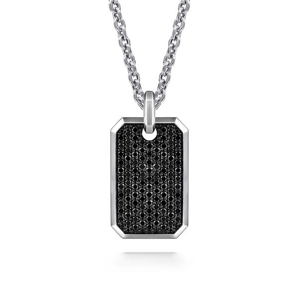 925 Sterling Silver Black Spinel Dog Tag Pendant - Bay Hill Jewelers