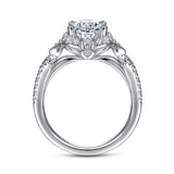 IN STOCK 14K White Gold Diamond Vintage Inspired Oval Halo Engagement Ring