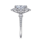 IN STOCK 14K White Gold Diamond Vintage Inspired Oval Halo Engagement Ring