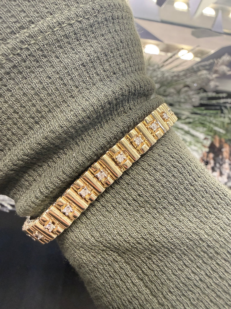 14K Yellow Gold Tube Link Diamond Bracelet