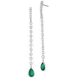 1.93cttw Emerald, 1.27cttw Diamond Drop Earrings