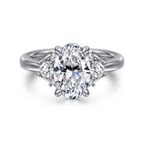 14K White Gold Oval Lotus Diamond Engagement Ring