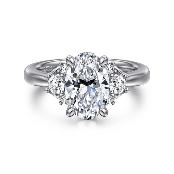 14K White Gold Oval Lotus Diamond Engagement Ring
