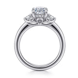 14K White Gold Oval Lotus Diamond Engagement Ring