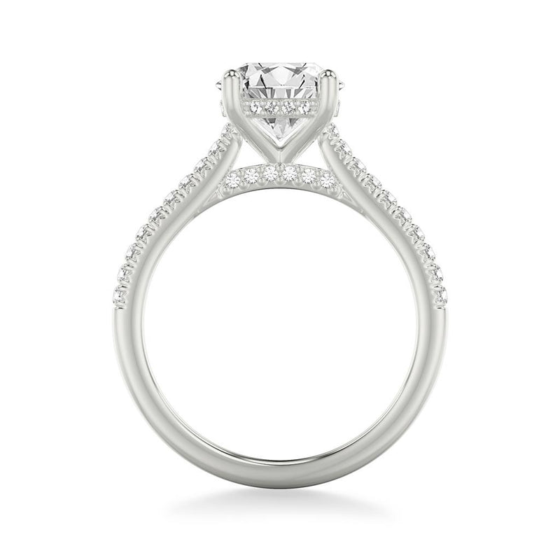 Classic Cathedral Setting Engagement Ring with Hidden Halo and Diamond Bridge with Diamond Shank