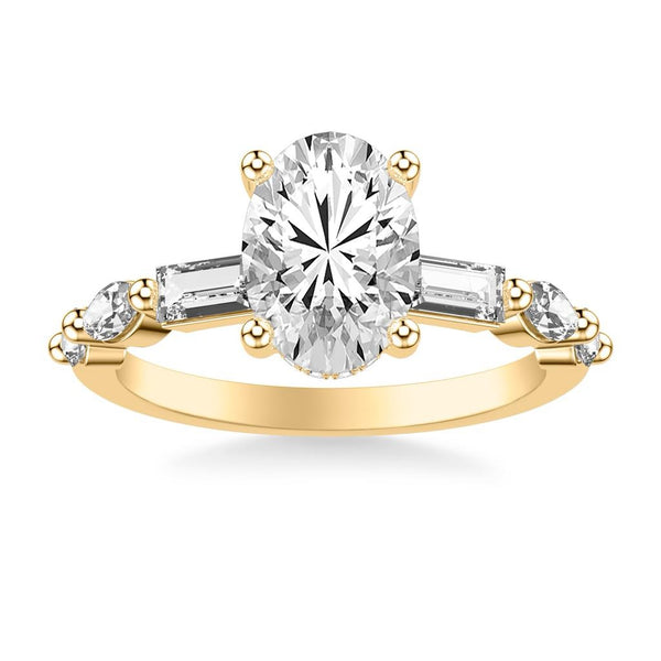 Contemporary Engagement Ring with Hidden Diamond Halo with Mixed Fancy Baguette, Marquise and Round Diamond Shank