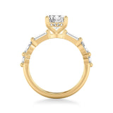 Contemporary Engagement Ring with Hidden Diamond Halo with Mixed Fancy Baguette, Marquise and Round Diamond Shank