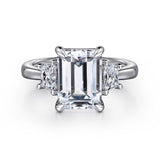 18K White Gold Emerald Cut Three Stone Diamond Engagement Ring
