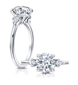 Classic Three Stone Engagement Ring Featuring Two Kite Diamonds