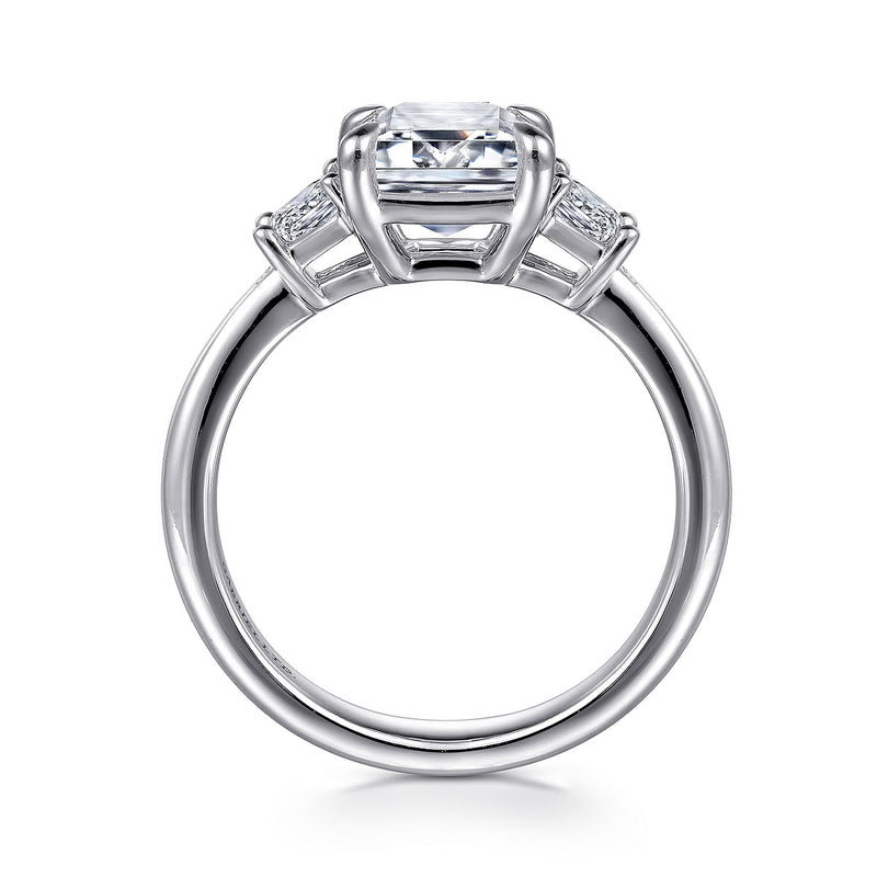 18K White Gold Emerald Cut Three Stone Diamond Engagement Ring