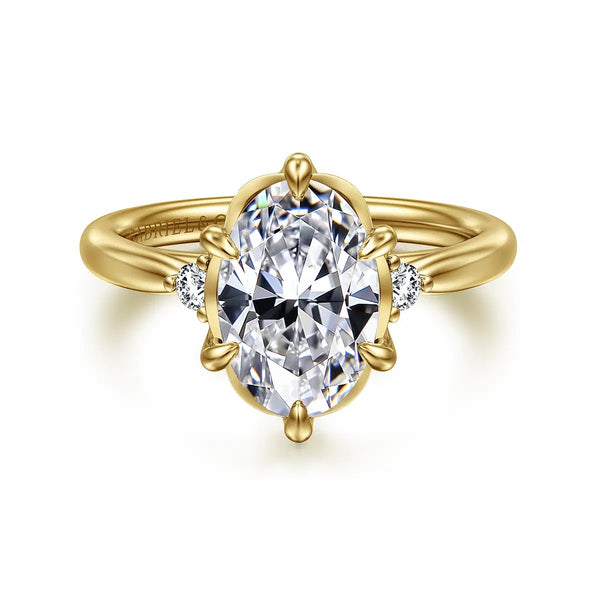 14K Yellow Gold Oval Three Stone Diamond Engagement Ring