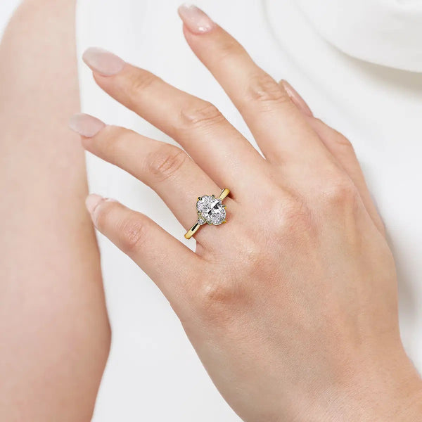 14K Yellow Gold Oval Three Stone Diamond Engagement Ring