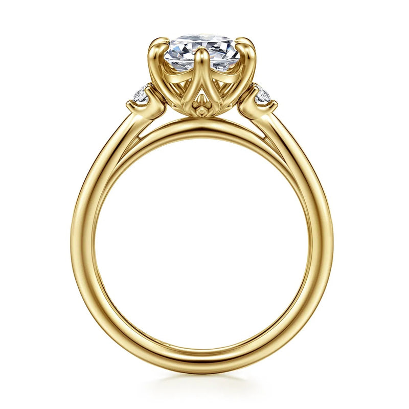 14K Yellow Gold Oval Three Stone Diamond Engagement Ring