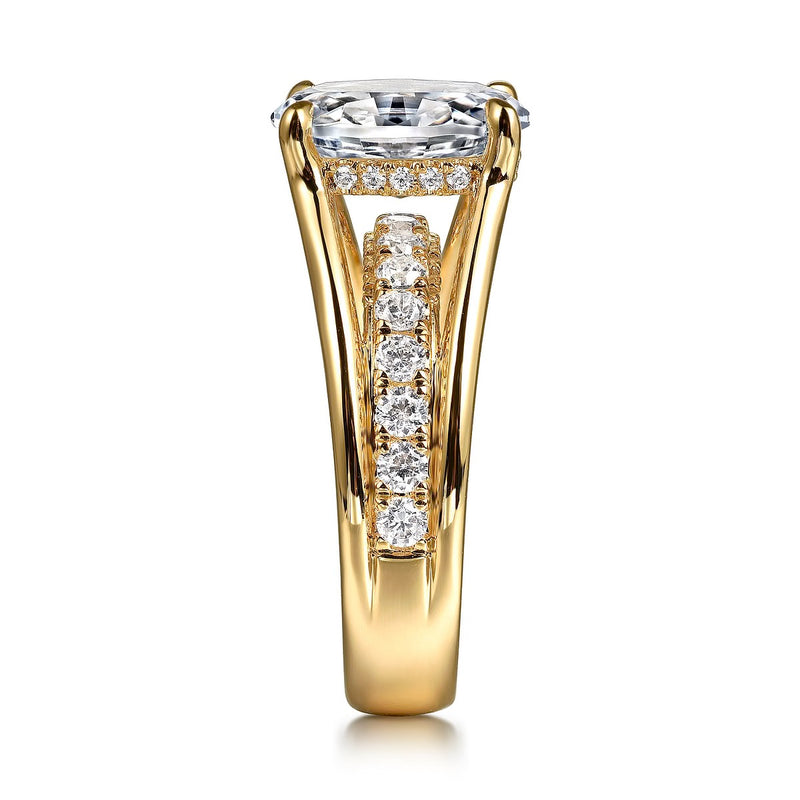 14K Yellow Gold Split Shank Oval Diamond Engagement Ring