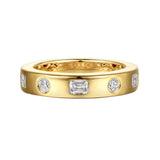 Gabriel & Co. Iriza - 14K Yellow Gold Burnish Setting Emerald Cut and Round Diamond Anniversary Band - Bay Hill Jewelers