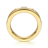Gabriel & Co. Iriza - 14K Yellow Gold Burnish Setting Emerald Cut and Round Diamond Anniversary Band - Bay Hill Jewelers