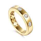 Gabriel & Co. Iriza - 14K Yellow Gold Burnish Setting Emerald Cut and Round Diamond Anniversary Band - Bay Hill Jewelers