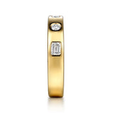 Gabriel & Co. Iriza - 14K Yellow Gold Burnish Setting Emerald Cut and Round Diamond Anniversary Band - Bay Hill Jewelers