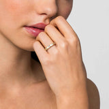 Iriza - 14K Yellow Gold Burnish Setting Emerald Cut and Round Diamond Anniversary Band - Bay Hill Jewelers