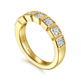 Gabriel & Co. - Lyricah - 14K Yellow Gold 7 Stone Bezel Princess Cut Diamond Anniversary Band - Bay Hill Jewelers