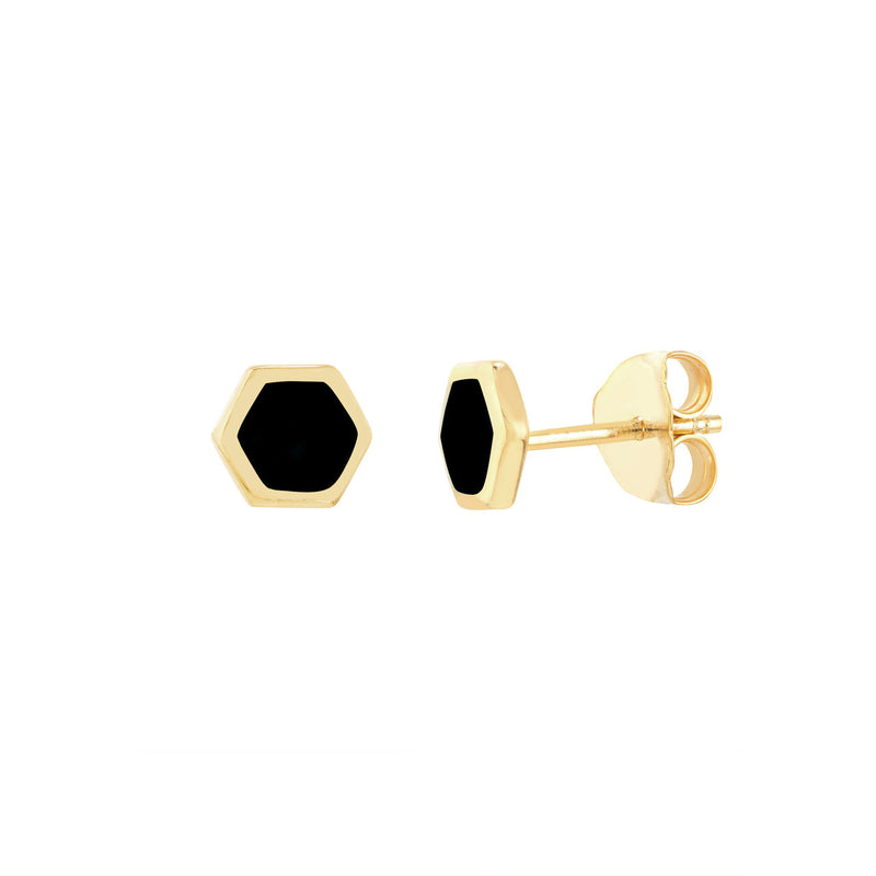 Onyx Enamel Hexagon Stud Earrings