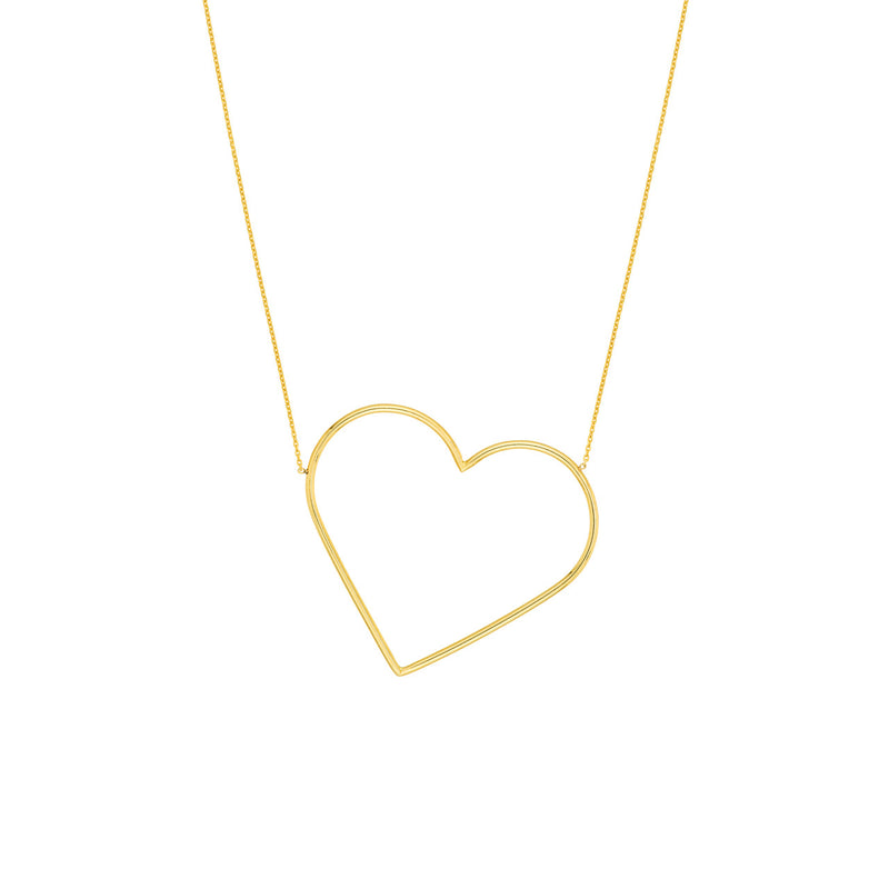 14K Yellow Gold Slanted Oversized Wire Heart Adjustable Necklace - Bay Hill Jewelers