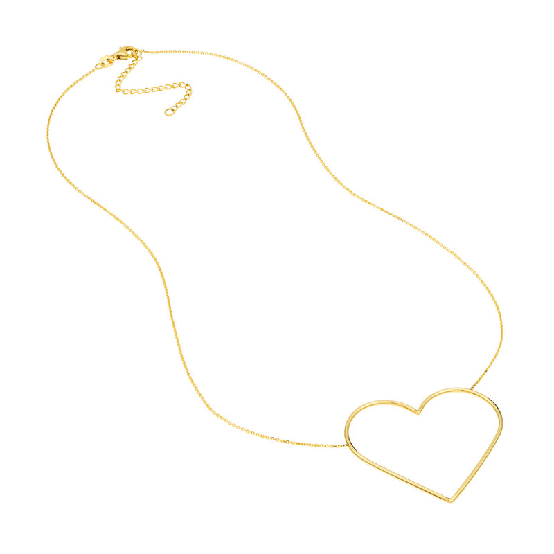 14K Yellow Gold Slanted Oversized Wire Heart Adjustable Necklace - Bay Hill Jewelers