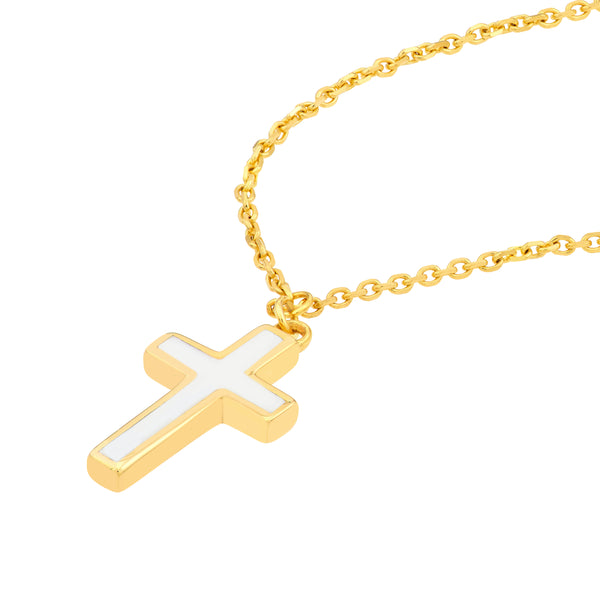 White Enamel Sideways Cross Necklace