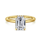 14K Yellow Gold Hidden Halo Emerald Cut Diamond Engagement Ring