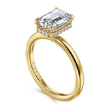 14K Yellow Gold Hidden Halo Emerald Cut Diamond Engagement Ring